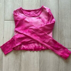Size 2 lululemon ebbed to street long sleeved cropped in pink/white